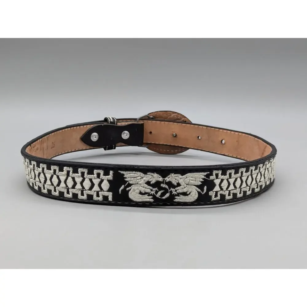 Authentic Youth Mexican Western Cinto Piteado Hand Braided Belt Black Size 26